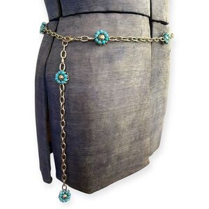 Turquoise Flower Chain Link Belt